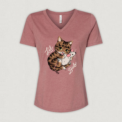 Women's V-Neck T-Shirt - BUB n MOUSE - Heather Mauve