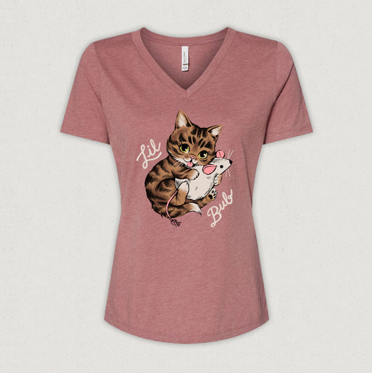 Women's V-Neck T-Shirt - BUB n MOUSE - Heather Mauve